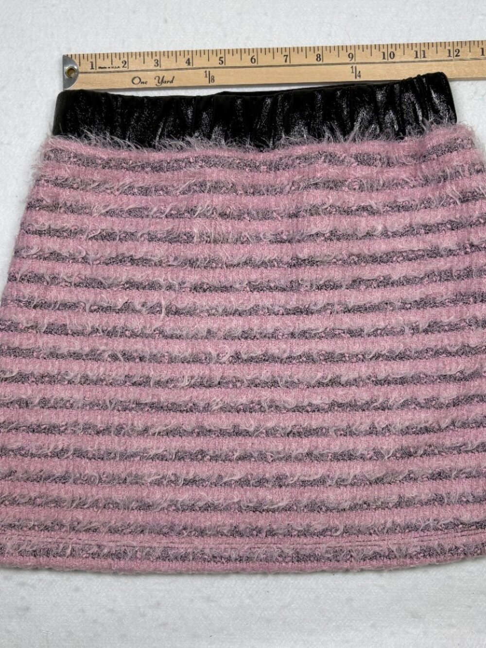 KIDPIK Pink Eyelash Fuzzy Knit Striped Mini Skirt Faux Leather Coquette Y2K 10 M - Picture 3 of 6